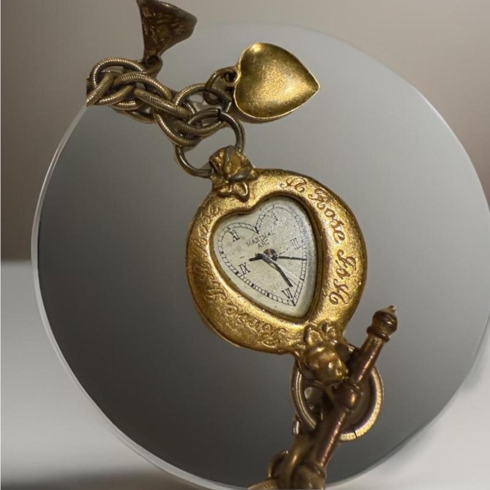 Vintage Maximal Art Heart Watch Charm Bracelet